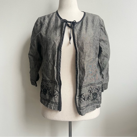 Democracy Women’s Linen Tie Front floral print 3/4 Sleeve Top Size Medium - Picture 1 of 6